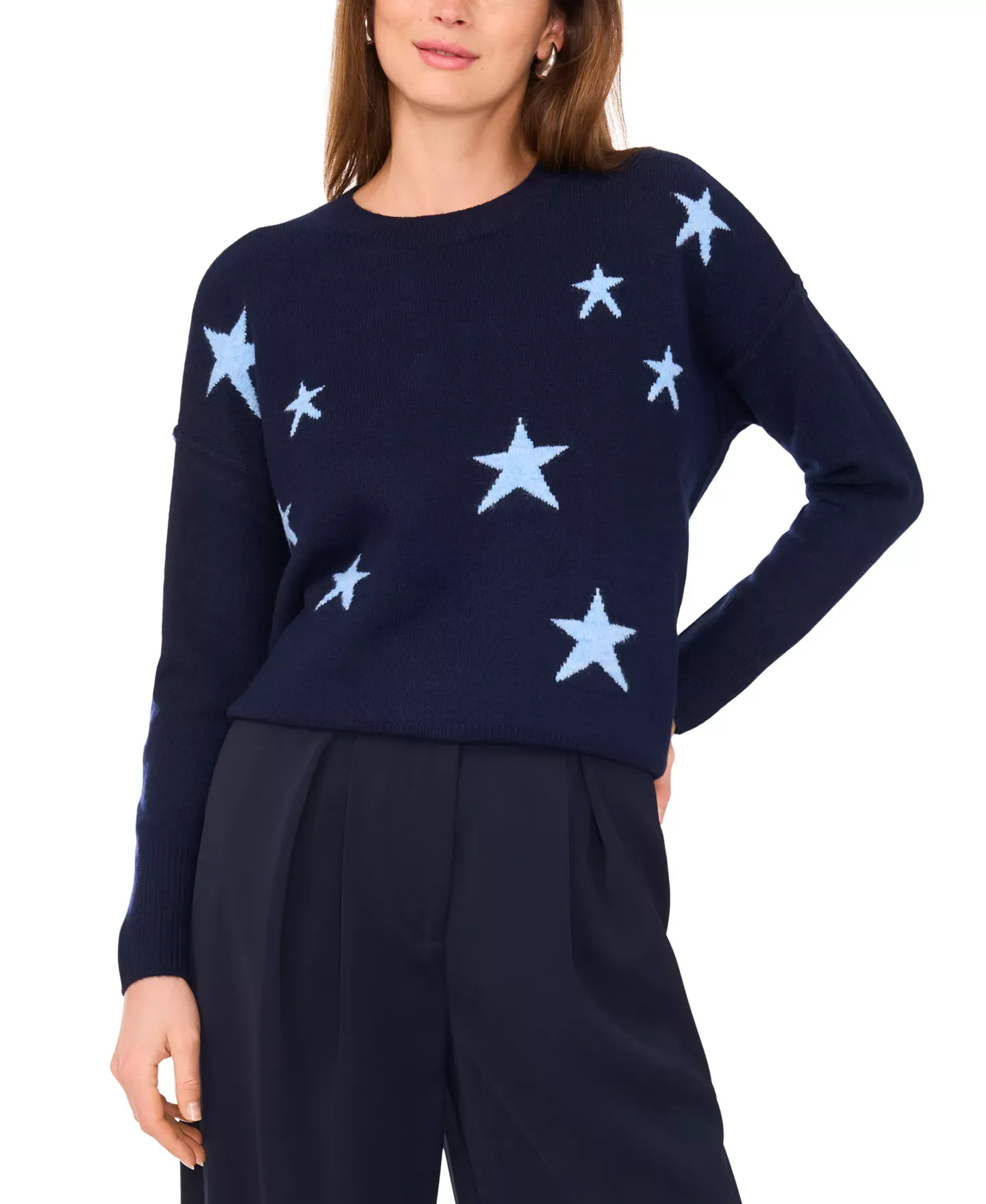 Vince Camuto Women's Top Sweater Sz M Cozy Crewneck Star-Print