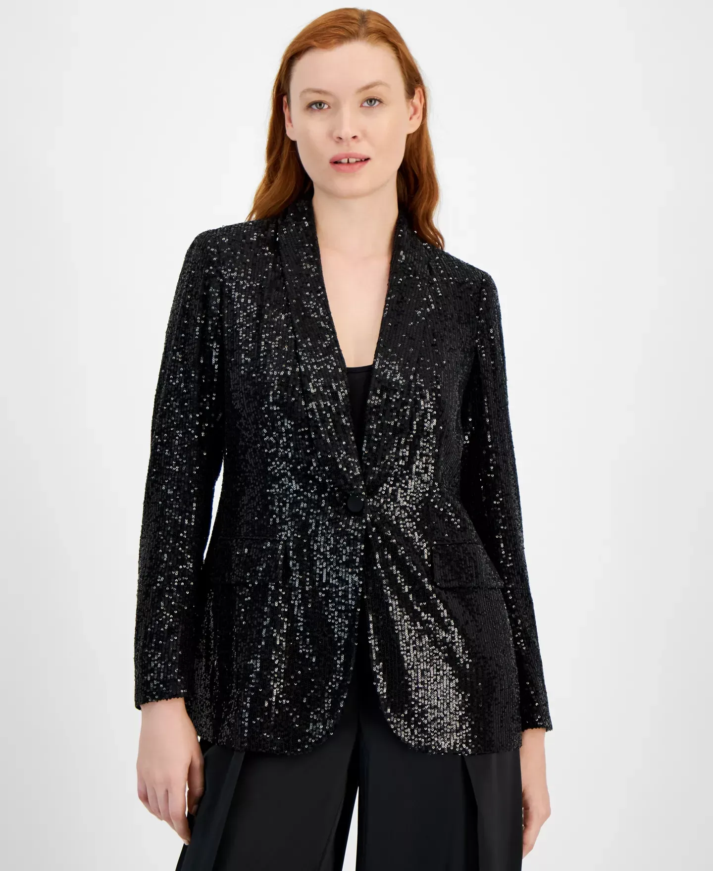 Anne Klein Women's Jacket Sz Sequin One-Button Blazer