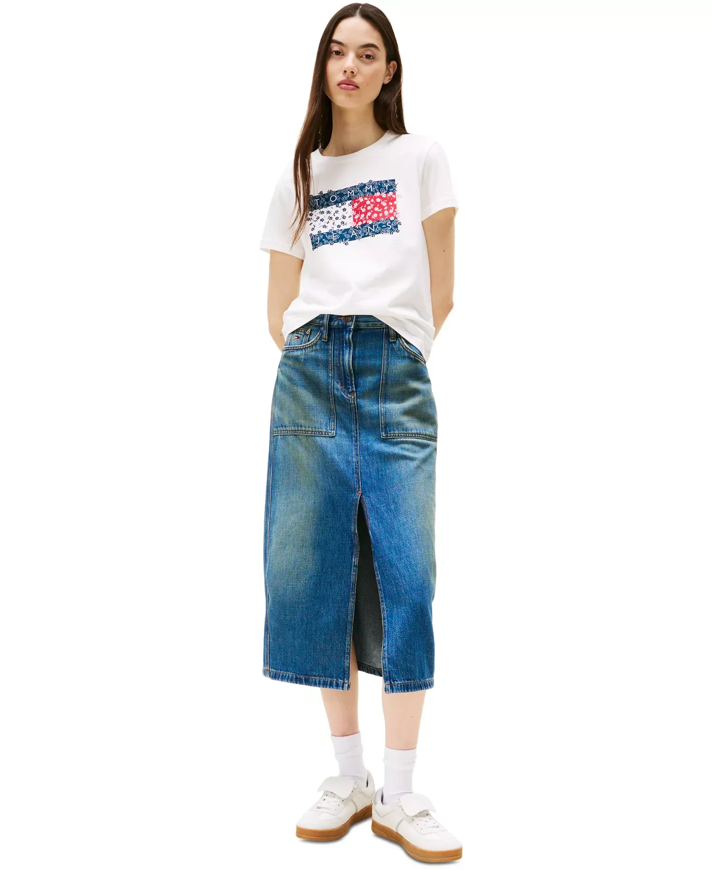 Tommy Jeans Women's Skirt Sz 27 Claire Cotton Front-Slit Denim