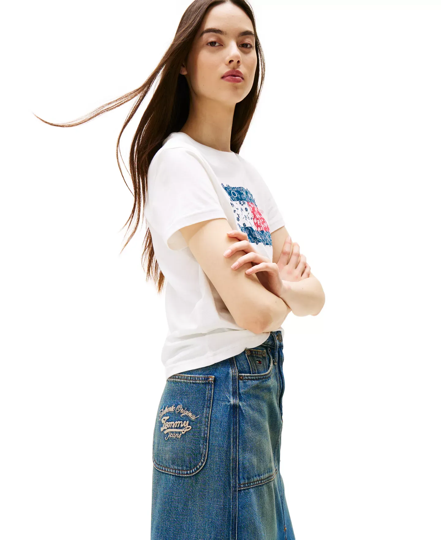 Tommy Jeans Women's Skirt Sz 27 Claire Cotton Front-Slit Denim