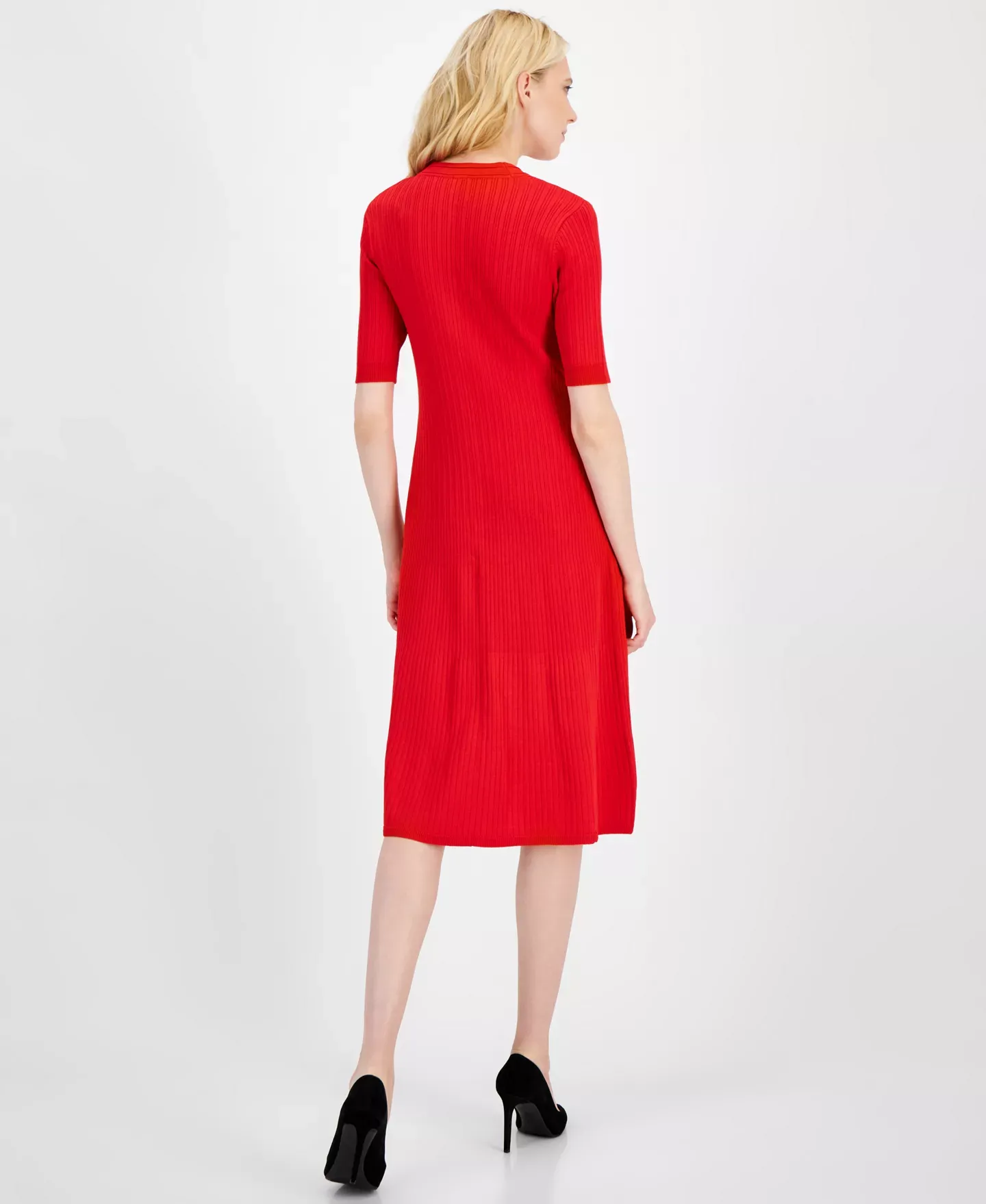 Anne Klein Women's Dress Sz L Ribbed Button-Front A-Line